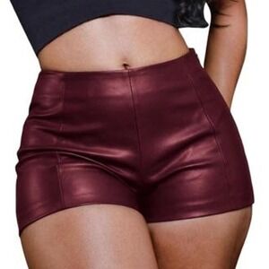 ELLEVEN Low Rise Faux Leather Mini Booty Shorts